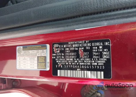 2016 Kia Sorento 3.3L Lx z USA, uszkodzony, nr VIN 5XYPG4A58GG157923